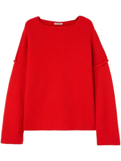 Jil Sander Crew-neck Wool Sweater In Red
