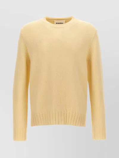 Jil Sander Crew Neck Wool Sweater With Side Slits In Brown