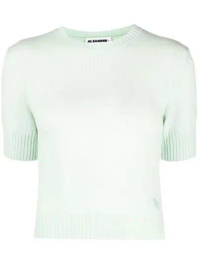 Jil Sander Crew Neck Short-sleeved Knitted Top In Green
