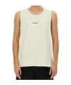 Jil Sander Logo Sleeveless Round Neck Tops In White