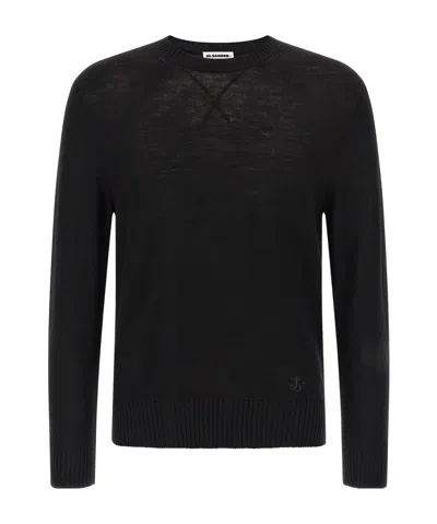Jil Sander Logo-embroidered Crew-neck Sweater In Black