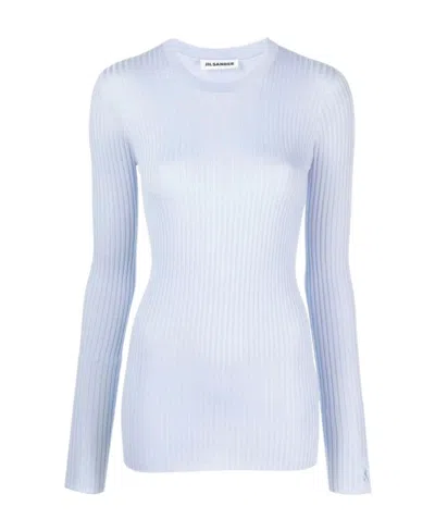 Jil Sander Crew-neck Ribbed-knit Sweatshirt In White