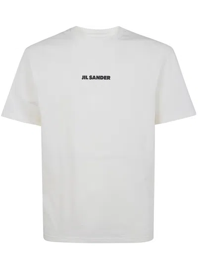 Jil Sander Men White Crewneck T-shirt With Logo Lettering On The Front In Cotton Man