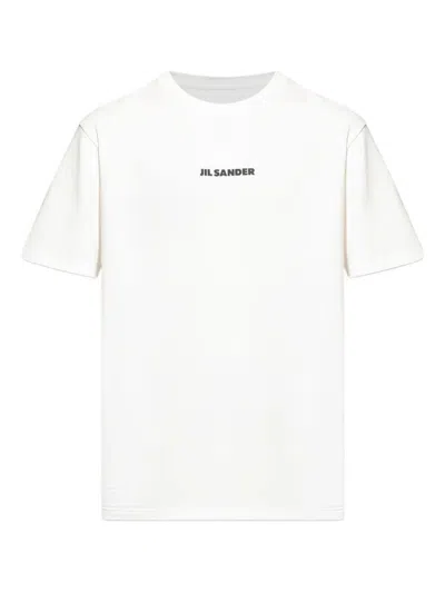 Jil Sander Men White Crewneck T-shirt With Logo Lettering On The Front In Cotton Man