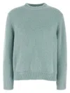 Jil Sander Ribbed Crewneck Knit Sweater With Soft Texture In Blue