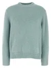 Jil Sander Ribbed Crewneck Knit Sweater With Soft Texture In Blue