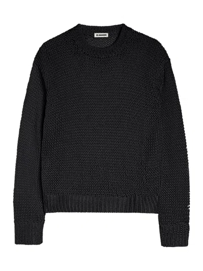 Jil Sander Crewneck Sweater In Openwork Silk In Black