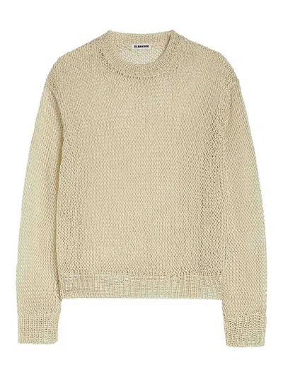 Jil Sander Crewneck Sweater In Openwork Silk In Color Carne Y Neutral