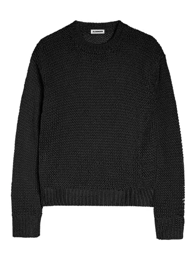 JIL SANDER CREWNECK SWEATER IN OPENWORK SILK