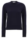 Jil Sander Crewneck Wool Sweater With Cuffed Sleeves In Blue
