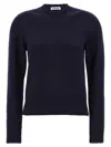 Jil Sander Crewneck Wool Sweater With Cuffed Sleeves In Blue