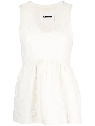 Jil Sander Crinkled Cotton-blend Sleeveless Top In Neutrals