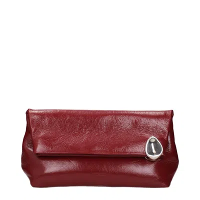 Jil Sander Crinkled Leather Clutch In Red