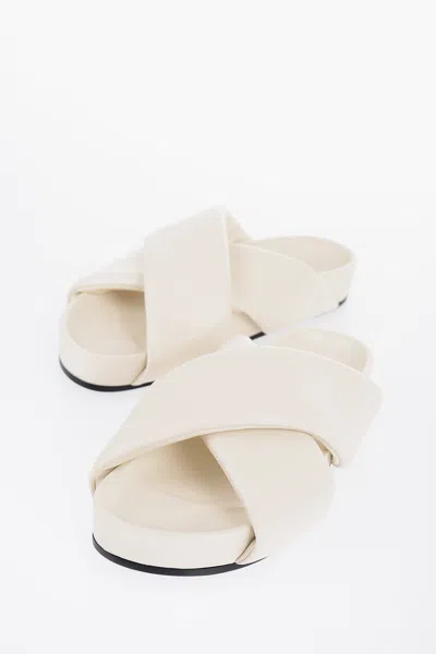 Jil Sander Criss Cross Designed Leather Sandals In White