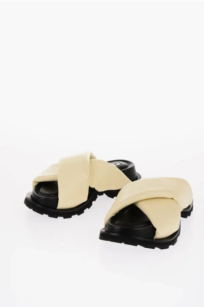 Jil Sander Criss Cross Designed Leather Sandals With Carrion Sole In Gold