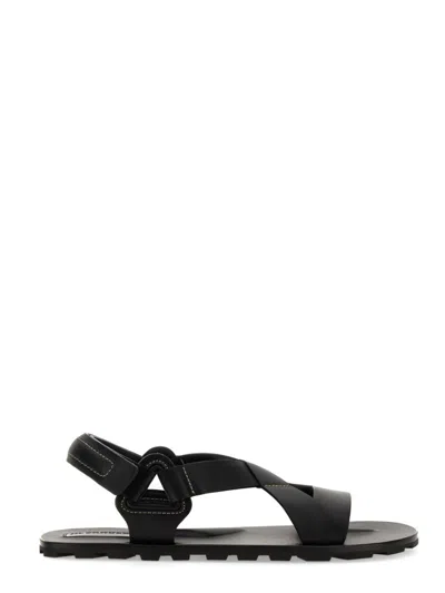 Jil Sander Crisscross Strap Sandal With Durable Rubber Sole In Black