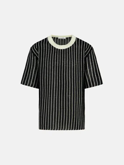 Jil Sander 'crochet' Black Cotton T-shirt In Blue