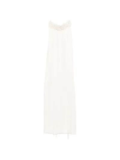 Jil Sander Off-white Cotton Double Spaghetti Straps Maxi Dress In Burgundy