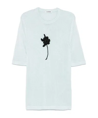 Jil Sander Crochet-flower Knit T-shirt In Sky Blue