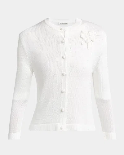 Jil Sander Crochet Flower Three-quarter Sleeve Cardigan In Piuma
