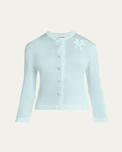 Jil Sander Crochet Flower Three-quarter Sleeve Cardigan In Powder Blu