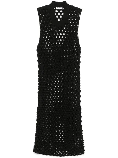 Jil Sander Black Crochet-knit Dressbl In Schwarz