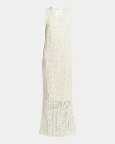 Jil Sander Crochet Knit Sleeveless Maxi Dress In White