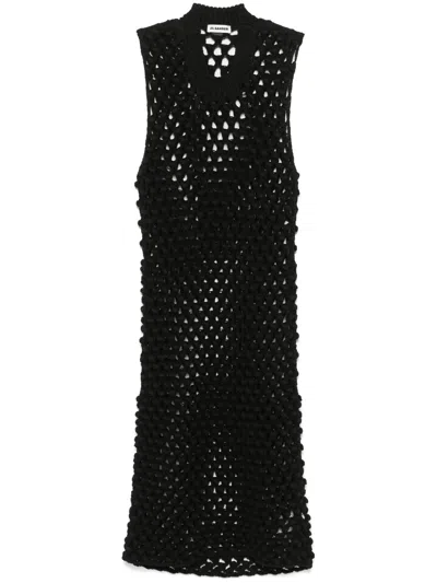 Jil Sander Crochet Midi Dress In Black