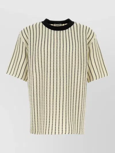 Jil Sander Crochet Stripe T Shirt Contrast Crew Neck In Neutral