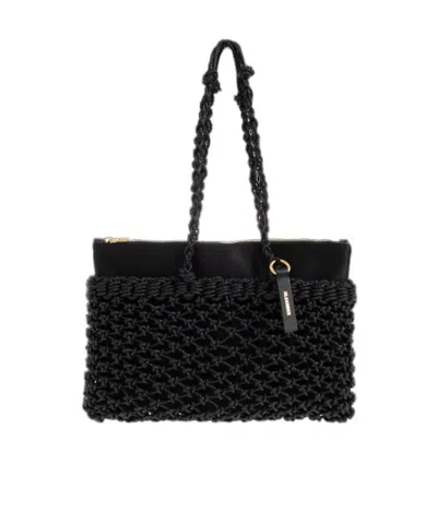 Jil Sander Crochet-effect Shoulder Bag In Black