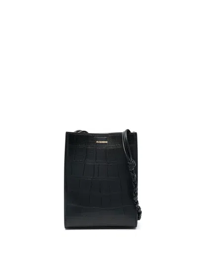 Jil Sander Crocodile-effect Leather Satchel Bag In Black