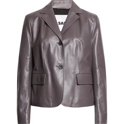 Jil Sander Crop Napa Leather Blazer In Brown