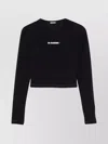 Jil Sander Crop Top With Long Sleeves And Crew Neck In Black