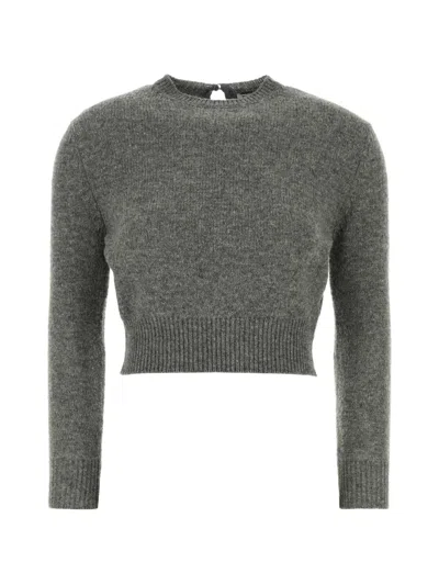 Jil Sander Wool Blend Cropped Sweater Long Sleeves Crewneck In Gray