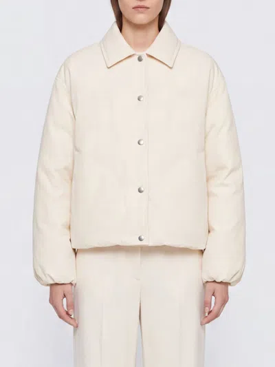 Jil Sander Cropped Padded Shirt Jacket In Technical Fabric In Neutral