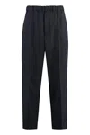 Jil Sander Cropped Tapered Blue Cotton Pants With Elastic Waistband