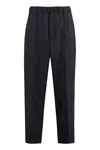 Jil Sander Cropped Tapered Blue Cotton Pants With Elastic Waistband