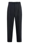 Jil Sander Cropped Tapered Blue Cotton Pants With Elastic Waistband