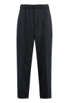 Jil Sander Cropped Tapered Blue Cotton Pants With Elastic Waistband In Blue