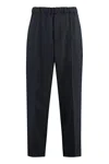 Jil Sander Cropped Tapered Blue Cotton Pants With Elastic Waistband In Blue