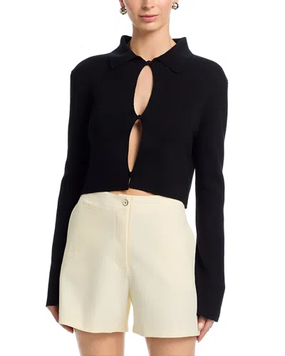 Jil Sander Cropped Polo Cardigan In Black