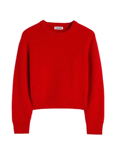 Jil Sander Cropped Ribbed-knit Sweater In Red