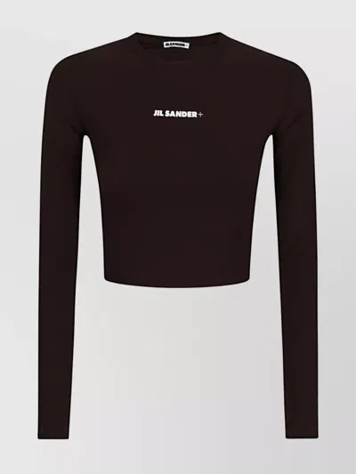Jil Sander Cropped Slim-fit Long-sleeve Logo-print Top In Brown