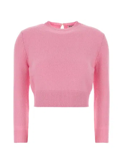 Jil Sander Wool Blend Sweater Cropped Ribbed Cuffs Hem In Pink