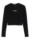 Jil Sander Crop Top With Long Sleeves And Crew Neck In Black