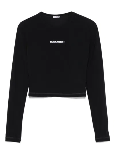 Jil Sander Crop Top With Long Sleeves And Crew Neck In Black