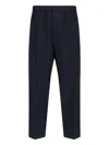 Jil Sander Cropped Tapered Blue Cotton Pants With Elastic Waistband