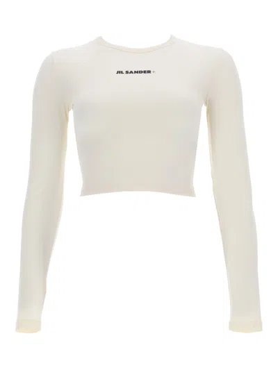 Jil Sander Logo Crew Neck Long Sleeve Crop Top In Neutral