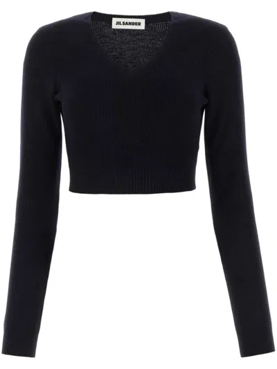 Jil Sander Cropped Wool Sweater In Blue