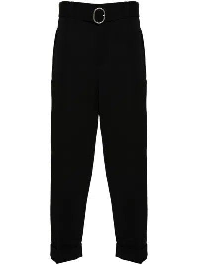 Jil Sander Cropped Wool Twill Trousers With Belted Waist In Black